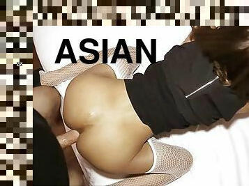 asiatisk, shemale, anal, avsugning, ladyboy, strumpor, pov, vit