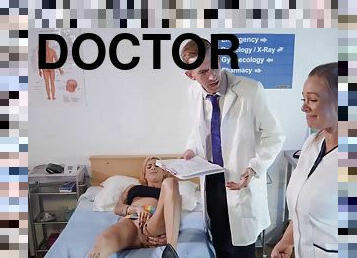 Muscular doctor treats his naked patient with his dick