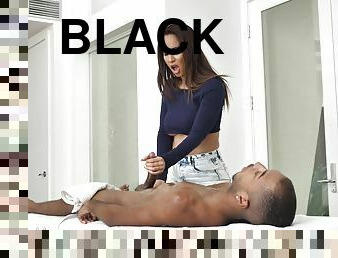 White step-mom gives her black step-son handjob of his life & rides his BBC