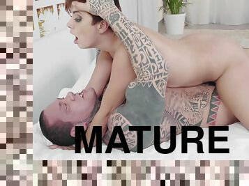 tattooed freak with thick cock fucks hot babe Amaranta Hank