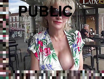 Lady Sonia flashes in public then suck a knob