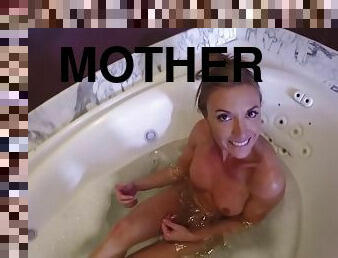 kąpiel, wystrysk-spermy, mamuśki, hardcore, pov, blondynka, matka