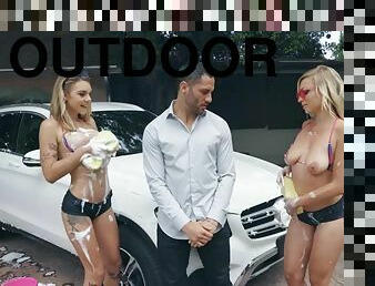Rich guy fucked Gabi Gold and Gabbie Carter outdoors