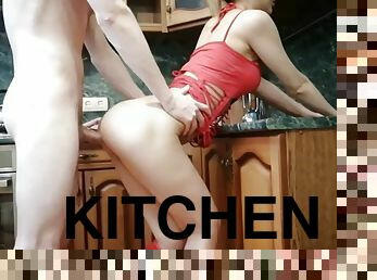 Sex with a gorgeous woman in the kitchen