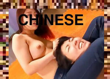 Chinese fetish topless CATFIGHT - Asian tits in lesbian femdom action