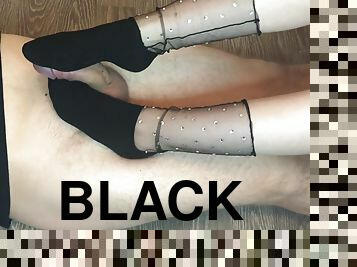 Teen Footjob & Sockjob In Beautiful Black Socks Cum On Socks Foot Fetish