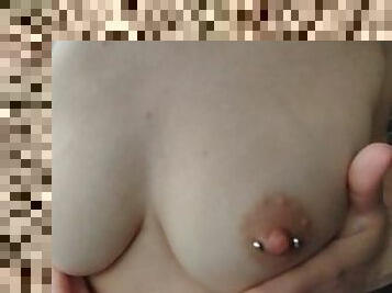 I caress my breasts with a gorgeous piercing for you!