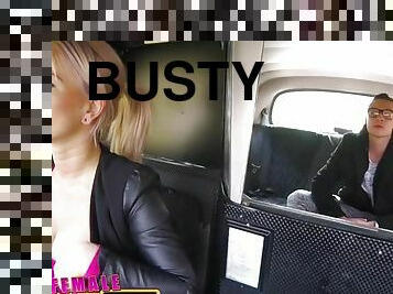 Female fake taxi bored busty driver swaps fare for hot taxi