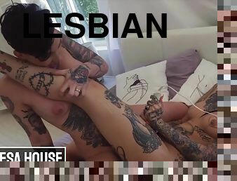 Girls Full Of Tattoos Nikki Hearts & Leigh Raven Cum For Each Other Multiple Times - fetish lesbian sex