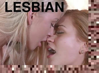 The Valentine Plot: sweet young blonde lesbians kissing and petting - oral sex