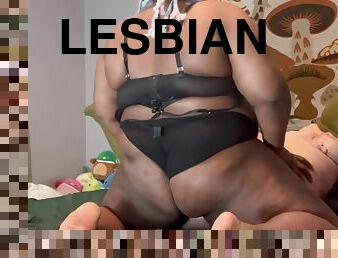 Interracial Lesbian Strapon sex with 2 obese BBW babes - fat ass