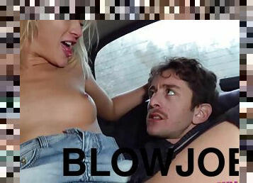 Dude rocks blonde driver on his dick to get a free ride