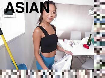 Dirty Asian maid with perky tits pussyfucked by big cock