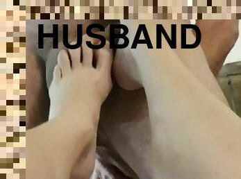 I grab my husband and give him a foot job