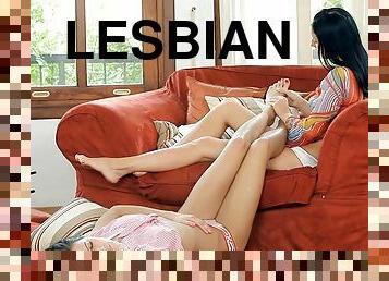 Lesbian gone nasty on a soft armchair