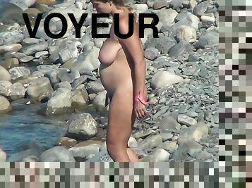 nudist, im-freien, öffentliche, muschi, kam, strand, voyeur, chubby, junge18, geile