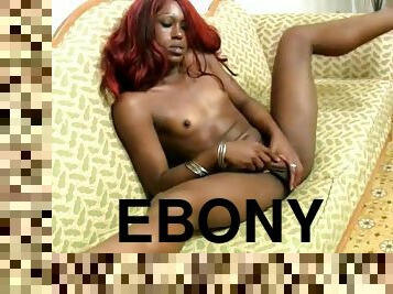 Redhead ebony shemale in tight miniskirt sucks cock in pov