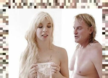 DADDY4K. Teen in white dress gives her pussy to old male