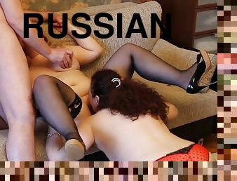Trio of two Russian MILF British stud sucking and licking