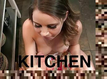 Brunette gf got ass to mouth in the kitchen