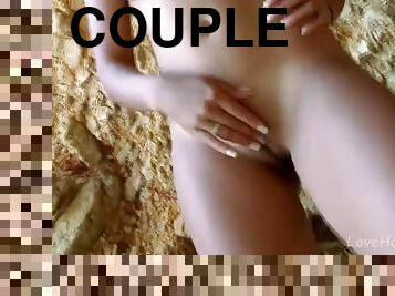 al-aire-libre, amateur, adolescente, pareja, playa