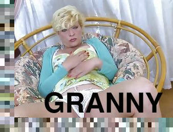 Oldnanny solo granny Amanda fingers her wet pussy