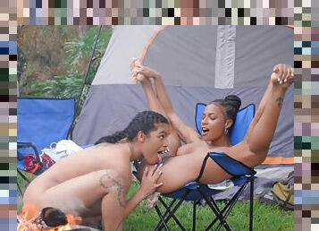 Dashing young ebony dolls turn camping trip into sexual fantasy