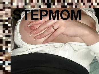 Sexy stepmom makes stepson watch as she fucks herself with a big dildo