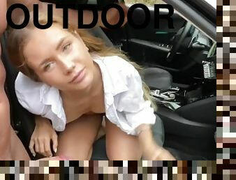 Hot big dick in the ass of virgin. Outdoor sex in the car