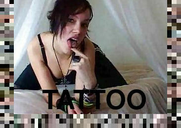 webbkamera, tatuering, små-bröst, retande