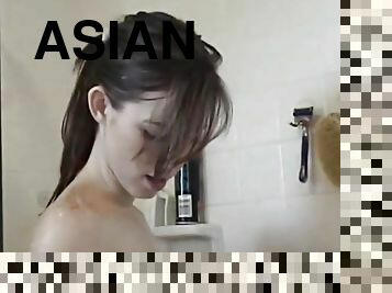 BrookeSkye and Asian Girl Shower Sharing showing perfect ass and small tits