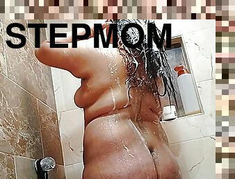 MY STEPMOM WHILE TAKING A NAKED BATH - Rich BBW in the Shower Showing off her Hot Big Ass while her Stepson Fi