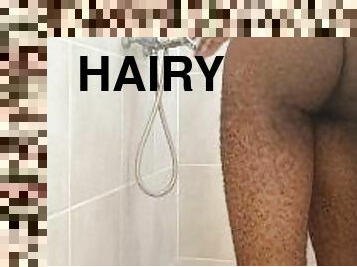 Hairy black guy in the shower