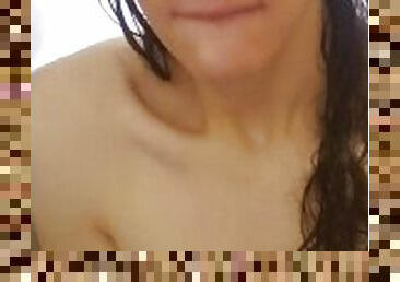 Trans milf playing with 10 in dildo in the shower