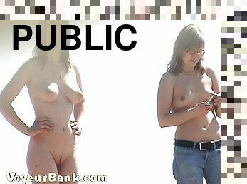 Public undressing with stunning beauties