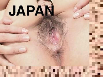 Japanese granny gets her hairy pussy pleased with toys by a amateur guy