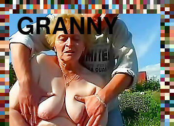 Fat granny fucked in the grass