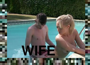 Wife cheats hubby by the pool with a much younger lad