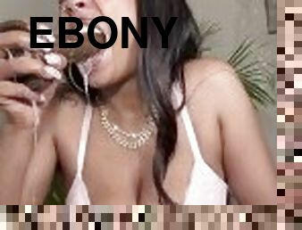 Ebony chokes herself with two dildos (sloppy wet)
