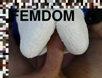 Fluffy socks handjob, footjob