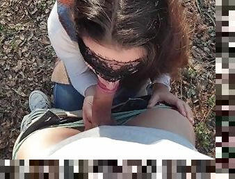 My wife gives me a huge blowjob in the forest
