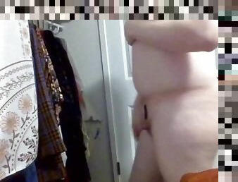 Shy chubby trans girl dancing for you nude but gets self-consious