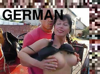 German housewife fuck outdoors at the farm