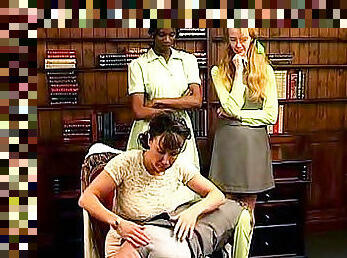 Demure schoolgirls spanked by mistress