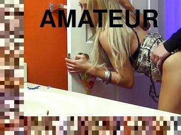 Amateur sucks it and fucks it in the toilet