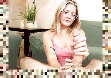 Blonde Nerd in Glasses POV HANDJOB