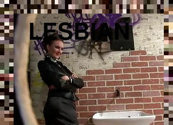 Two lesbians get dirty in the gloryhole toilet