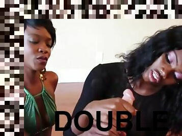 Double handjob by two ebony babes