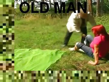 Old man fuck outdoor redhead