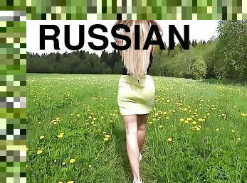 fucking a girl with a big booty in nature with cancer in a green dress